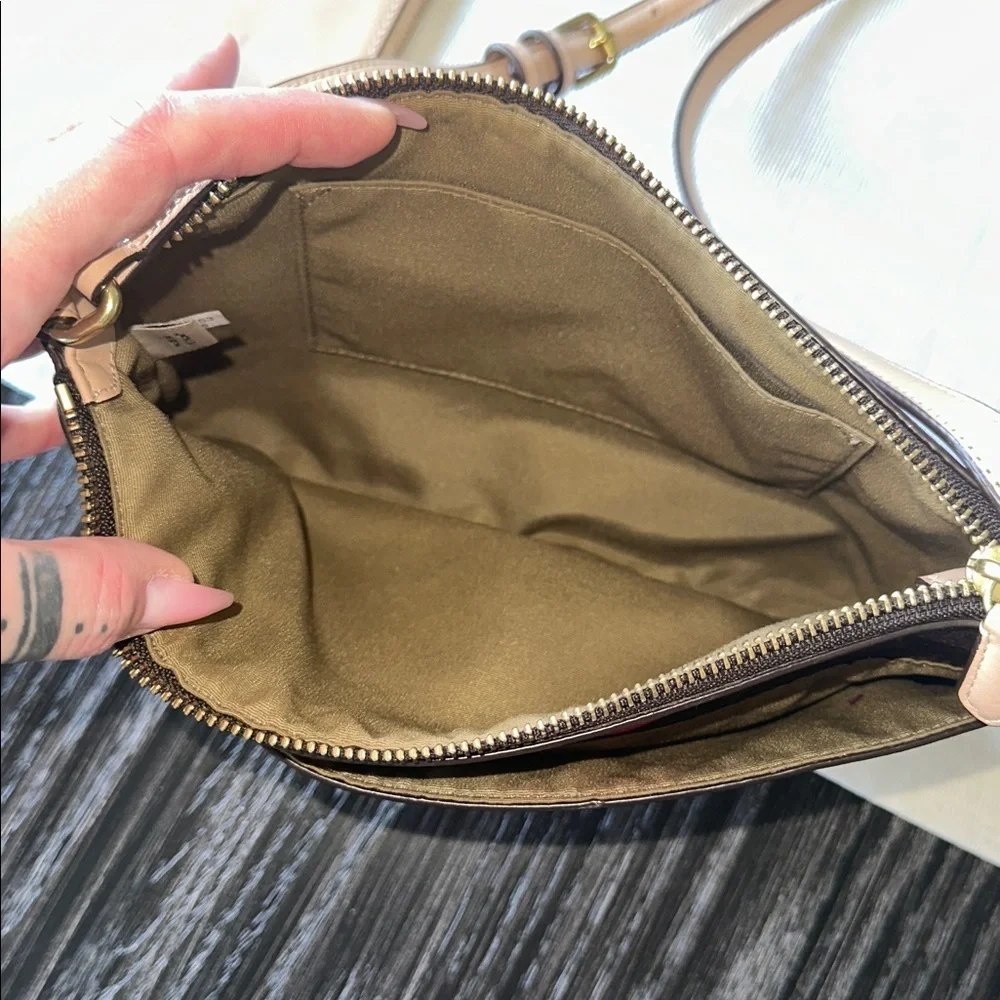 Coach Duo Dark Brown Signature Strawberries Coated Leather Crossbody Bag & Pouch
